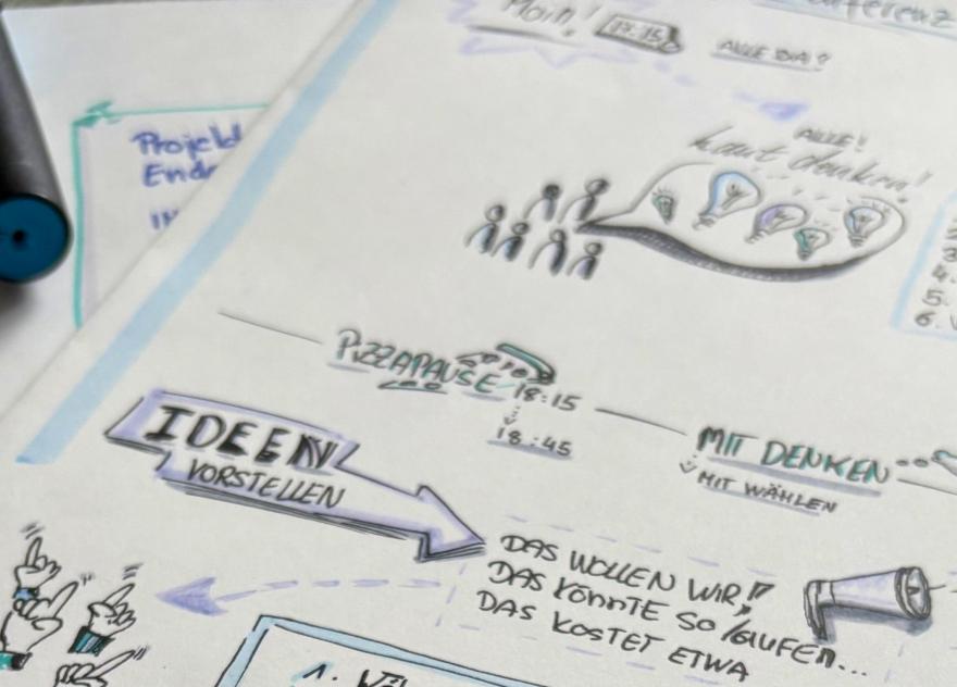 Visualisierung einer Konferenz in Blautönen